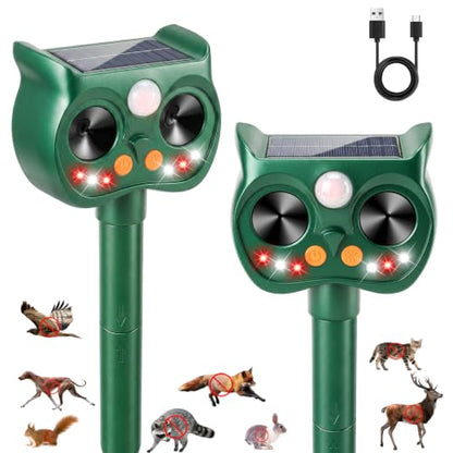 2 Pack Solar Ultrasonic Animal Repeller, Motion Sensor Deer Cat Deterrent