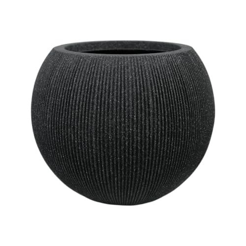 11.8" H x 14.5" Dia Large Round Plastic Black Planter with Drainage & Plug - color: Mediterranean Black