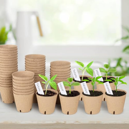 Peat Pots,60 Pcs 3.15 Inch Seed Starting Pots with Drainage Holes Round Nursery Plants Pots with Bonus 20 Plant Labels (3.15 Inch) - size: 3.15 Inch