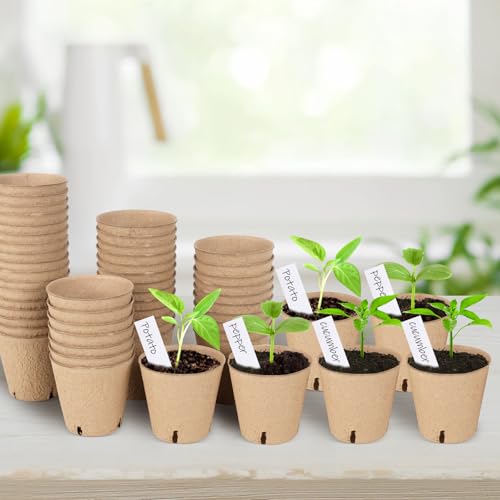 60PCS 4-Inch Biodegradable Peat Pots with Drainage Holes for Seedlings, Includes 20 Plant Labels, Perfect for Garden Germination & Nursery Use - size: 4 Inch