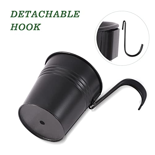 HowRU Metal Iron Flower Pots for Railing Fence Hanging Bucket Pots(5 Pcs) and Hanging Flower Pots Metal Iron Bucket Planter(10 Pcs) (Black) - color: Black