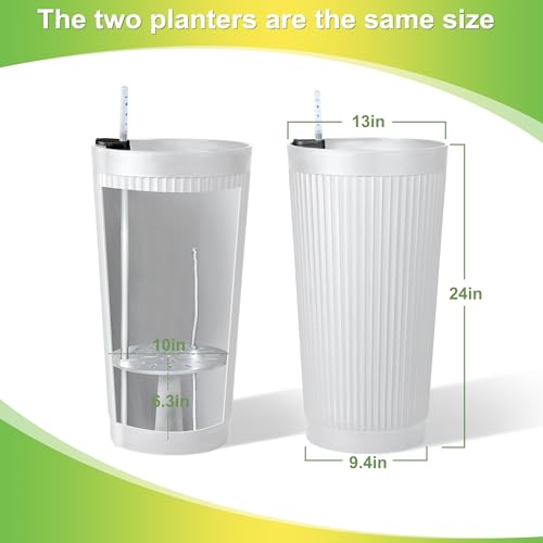 TUYOHW Set of 2 Large Round Tall Planter for Indoor or Outdoor 24" Flower Pots for Porch, Patio, Backyard, Large Planters for Outdoor Indoor Plants - color: Round Ribbed White