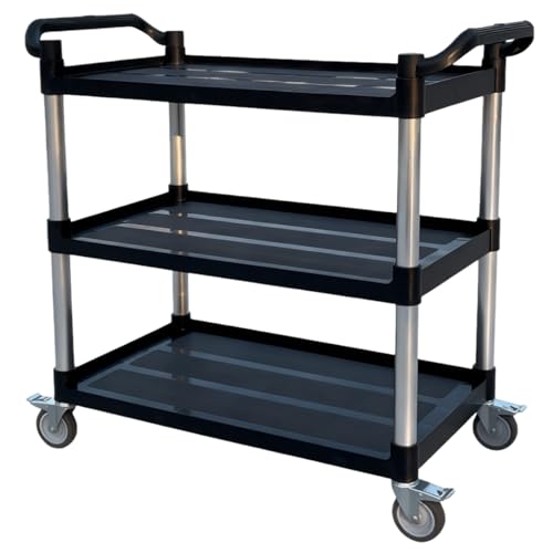 3-Tier Rolling Utility Cart with Wheels, 540 lbs Capacity Service Cart, Commercial Kitchen Cart with 4 Lockable Swivel Casters for Restaurant/Home/Warehouse/Office (40 x 20 x 38 in)