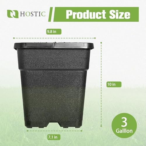 HOSTIC 3 Gallon Square Nursery Pots Flexible Plastic Pots for Plants Gallon Pot with Drainage Holes 10 Pcs - color: Black, size: 3 Gallon-10Pcs