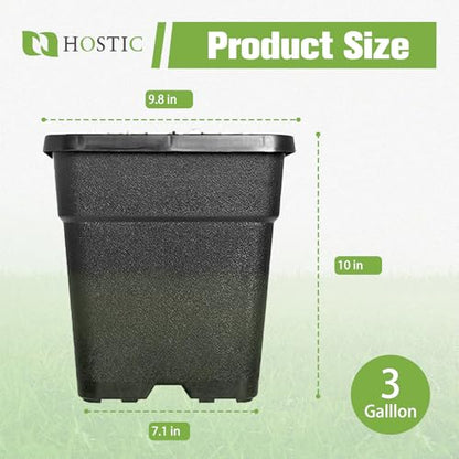 HOSTIC 3 Gallon Square Nursery Pots Flexible Plastic Pots for Plants Gallon Pot with Drainage Holes 10 Pcs - color: Black, size: 3 Gallon-10Pcs