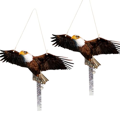 4pcs Plastic Fake Owls to Scare Away, Visual Reflective Owl Hanging Decoration to Protect Yard, Deterrent Dual-Sides Printed Fake Hawk to Scare Pigeon Barn Swallow from Garden Patio - color: 2pcs Brown-1
