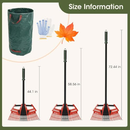 3-in-1 Leaf Rake for Lawns, 44"-72" Adjustable Handle