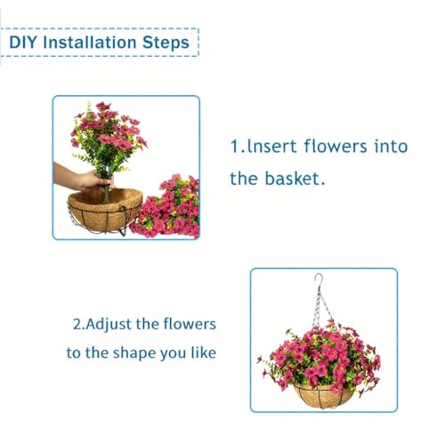 Artificial Hanging Flowers, UV Resistant, 12 Bundles, Rose Red - color: Rose Red