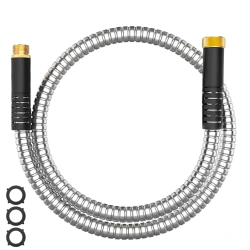 Lefree 5 Feet Stainless Steel Garden Extension Hose, Lightweight Kink Free Leak-Proof with Upgrade Rubber Sleeve, 550PSI, Short Water Pipe for Outdoor Faucet, Washing Machine, Bird Bath & Hose Reel - color: Silver, size: 5FT Male to Female