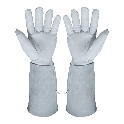 Rose Pruning Gloves for Men and Women. Goatskin Leather Gardening Gloves - color: White-l