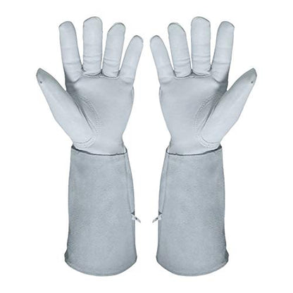 Rose Pruning Gloves for Men and Women. Goatskin Leather Gardening Gloves - color: White-l