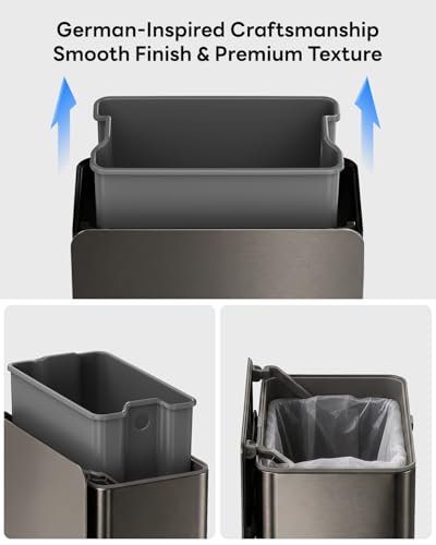 Kitchen Compost Bin, 10L/2.6G Trash Can with Lid, Slim Stainless Steel Hanging Garbage Bin for Kitchen, Bathroom, Bedroom, Office, Wall Mounted Compost Bin with Inner Bucket,Titanium Grey - size: 10L-Titanium Grey