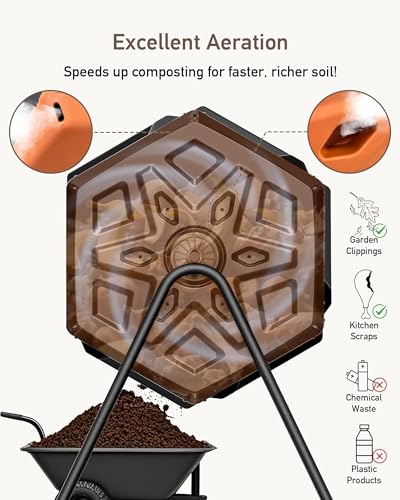 THE Growing 43 Gal Outdoor Compost Bin Tumbler with Thermometer, Orange - color: tangerine