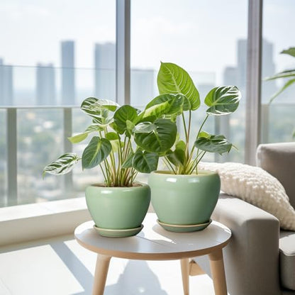 Ceramic Pots for Plants, 10/8/6 Inch Flower Pots Indoor, Green - color: Green