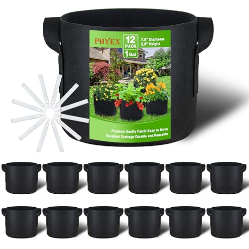 12-Pack 1 Gallon Nonwoven Grow Bags, Heavy Duty Aeration Fabric Pots with Durable Handles, Come with 12 Pcs Plant Labels - size: 1 Gallon
