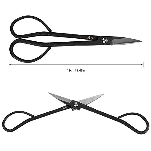 Bonsai Scissor,Stainless Steel Garden Bonsai Scissors Shear Root Branch Trimming Pruning Tools For Dense Foliage, Long Micro-Tip Blades 190mm (Black)