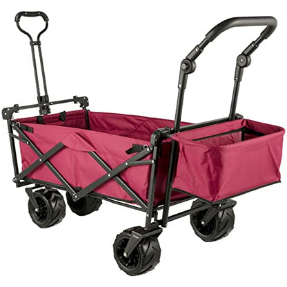 Happbuy Collapsible Wagon with Removable Canopy, 220lbs Heavy Duty Foldable Beach Wagon with Big Wheels - color: Red