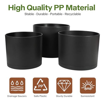 GARDIFE 3 Pack Cylinder Planter Set 10/9/8 Inch White Indoor Plant Pots - color: Black