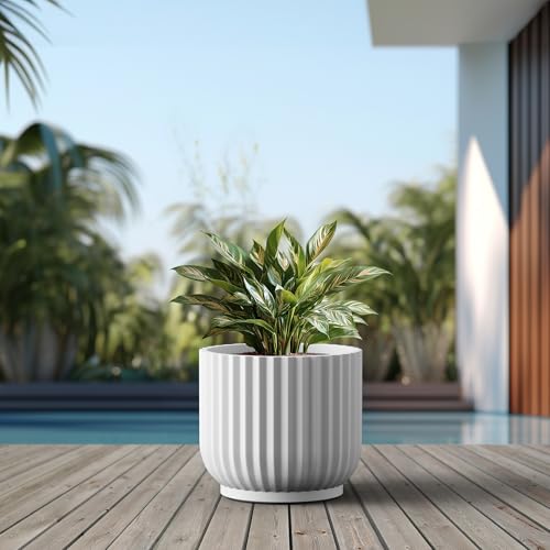 Kante White Concrete Planter 16.7" Dia All-Weather Round Large Pot - color: White, size: 16.7"Dia x 14.6"H