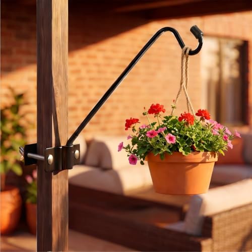 Deck Railing Hook for Hanging Flower Baskets Wind Chimes Planters - color: Black(1 Pack)