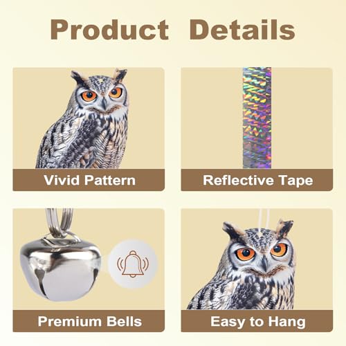 5PCS Garden Owl to Keep Pigeons Away from Porch Flat Paper Fake Owl to Scare Pigeon Away from Balcony Hanging Plastic Owl Woodpecker Scare Devices with Reflective Tape for Outdoor Patio Roof Yard - color: Grey 5pcs