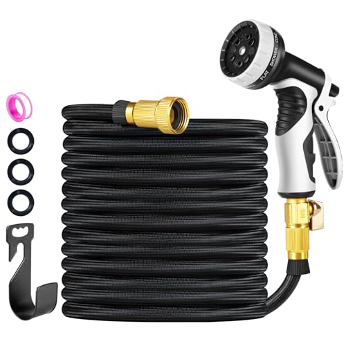 Garden Hose 25 FT, Lightweight Non-Expanding Water Hose with 10 Function Nozzle, Manguera Para Jardin with 3/4" Brass Connectors Leak-Proof, Burst-Resistant, Anti-Kink - style: 25 FT