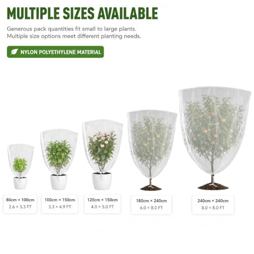 4-Pack Fine Mesh Plant Cover with Drawstring, 3.3x4.9FT - 4.0x4.9FT, Reusable Garden Netting for Vegetables, Flowers, Fruit Trees and Potted Plants, Insect Barrier Plant Protection Net - size: 3.3*4.9Ft + 4.0*4.9Ft-4pack