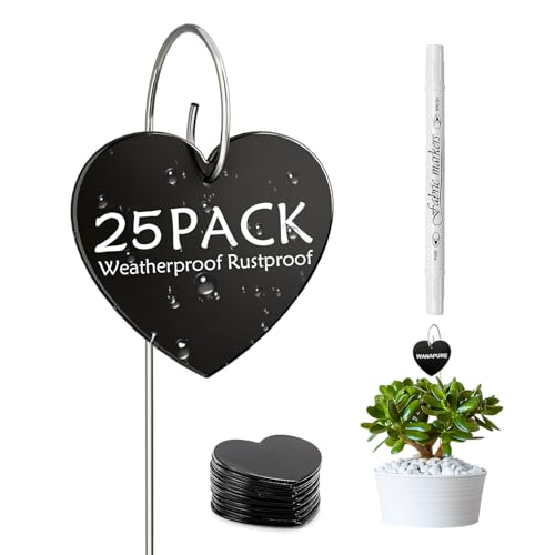 25-Pack Iron Metal Heart Shaped Garden Markers Weatherproof Metal Plant Labels Large Planting Seedling Stake Signs, for Seedlings Herbs Vegetable Greenhouse Gifts with White Marker Pen Labels - color: Metal Heart Shaped