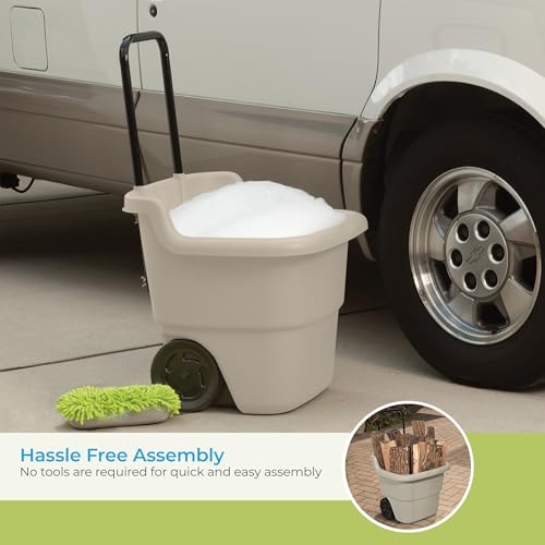 Suncast Garden Cart on Wheels, Taupe 15.5-Gallon Resin Outdoor Utility Yard Cart for Seniors, Lightweight 2 Wheel Wheelbarrow with Easy Mobility for Gardening, Firewood & Laundry, Made in the USA - size: 1 Pack
