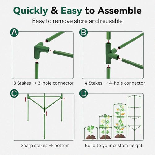 Halatool 6 Pack 60 Inch Adjustable Tomato Cages for Graden