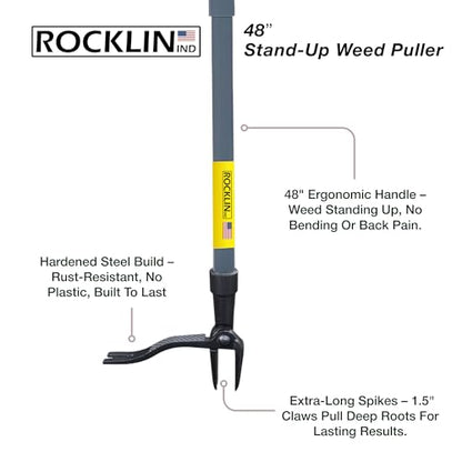 Rocklin™ Stand Up Weed Puller, 4-Claw Steel Head, 48" Handle