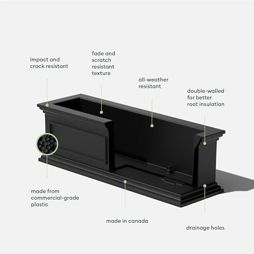 Veradek Brixton Series Window Box Planter - Rectangular Outdoor Planter - color: Black, size: 11"H x 11"W x 36"L