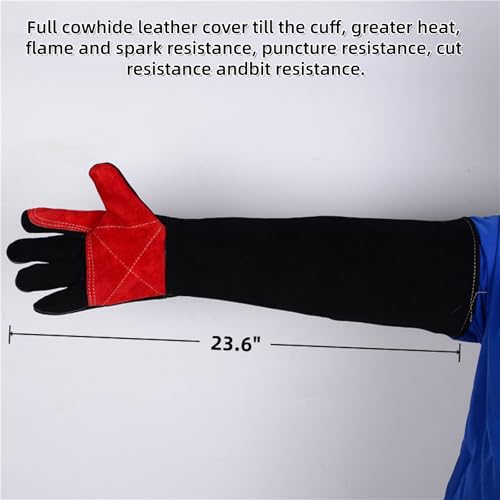 Leather Welding Gloves, Heat Resistant Cowhide Work Gloves for BBQ Fireplace Gardening Camping Animal Handling - size: 18 Inch