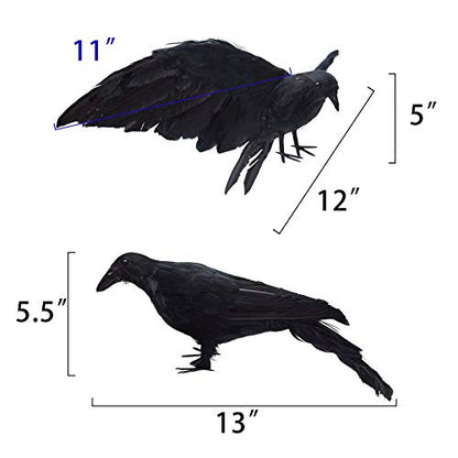 Etistta 2-Pack Realistic Crows Lifesize Extra Large Handmade Black Feathered Crow for Halloween Decorations Birds, L (13 inch+12 inch) - size: L (13in+12in)