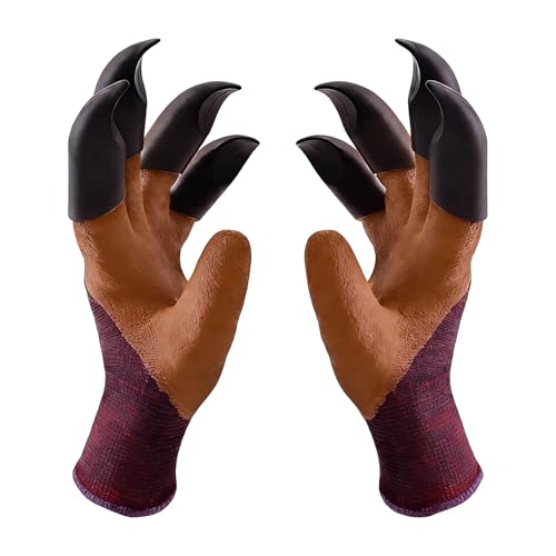 Gardening Gloves with Claw,Planting Waterproof Gardening Gloves,for Digging in The Garden, - color: Brown