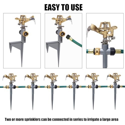 Biswing 2 Pack Impact Sprinkler Head on Metal Step Spike, Heavy Duty Zinc Alloy Lawn Sprinkler, Adjustable Coverage Nozzle on Sturdy Spike Base, 360 Degree Large Area Irrigation - color: Alloy color