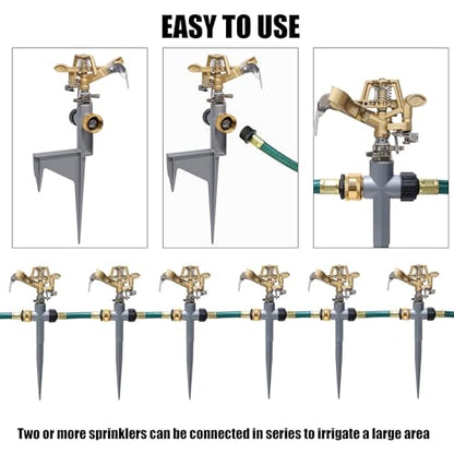 Biswing 2 Pack Impact Sprinkler Head on Metal Step Spike, Heavy Duty Zinc Alloy Lawn Sprinkler, Adjustable Coverage Nozzle on Sturdy Spike Base, 360 Degree Large Area Irrigation - color: Alloy color