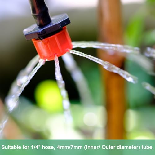 M METERXITY 100-Pack 360 Degree Adjustable Irrigation Dripper, 1/4 Inch Barbed Emitter Drip Sprinklers for Garden/Greenhouse/Flower Bed/Watering System, Anti-Clogging Emitters [Blue] - color: Blue