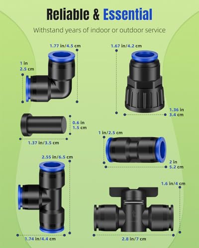 Pawfly 20 Pcs Quick Connect Drip Irrigation Fittings Kit for 1/2" Tubing (0.62-0.63" OD), Drip Line Connectors Set with 4 Tees 4 Couplings 4 Elbows 4 End Plugs 2 Shut Off Valves & 2 Faucet Adapters - size: 20 Pcs Quick Connect Fittings Kit