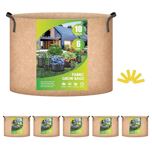 iPower Plant Grow Bag 10 Gallon 6-Pack Heavy Duty Fabric Pots, 300g Thick Nonwoven Fabric Containers Aeration with Nylon Handles, for Planting Vegetables, Fruits, Flowers, Tan 2024 Version - color: Tan, size: 10 Gallon