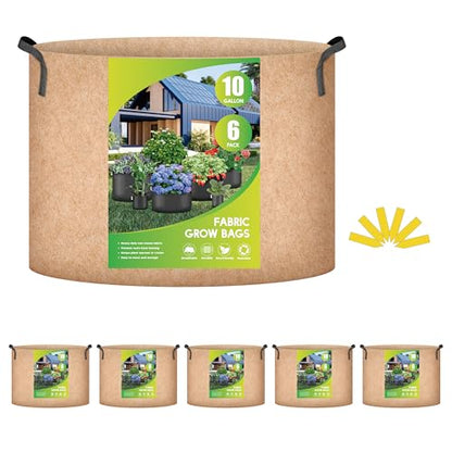 iPower Plant Grow Bag 10 Gallon 6-Pack Heavy Duty Fabric Pots, 300g Thick Nonwoven Fabric Containers Aeration with Nylon Handles, for Planting Vegetables, Fruits, Flowers, Tan 2024 Version - color: Tan, size: 10 Gallon