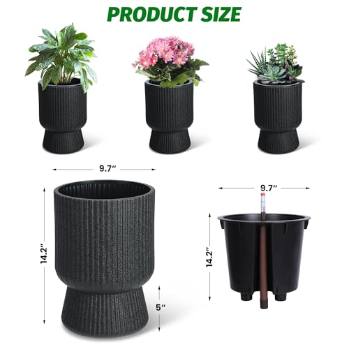 Garvee Self-Watering Planters, Set of 2, 14.2 Inch Tall Plant Pots - color: Black