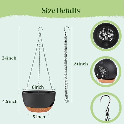 Set of 4-8 Inch Self Watering Hanging Planters for Indoor Outdoor，Hanging Plant Pots with Drainage & Removable Tray, Hanging Pots Holder for Ivy, Pothos, Ferns, Balcony & Patio, Black Brown - color: Black Brown