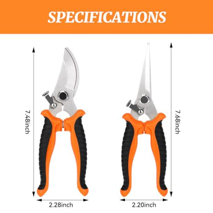 2Pcs Stainless Steel Garden Pruning Shears, Antiskid Curved Sharp Floral Cutter, Snips Parrot-Beak Style - Orange - color: Orange