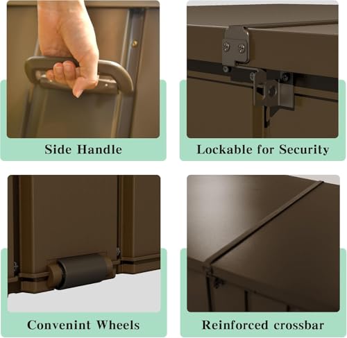 Outdoor Storage Box Metal Deck Box with Lockable Lid - color: Brown - 54.30 X 29.80 X 33.90 Inch