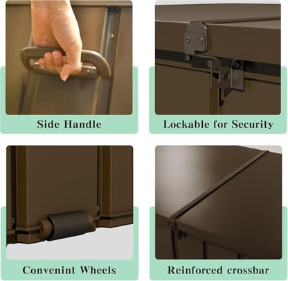 Outdoor Storage Box Metal Deck Box with Lockable Lid - color: Brown - 54.30 X 29.80 X 33.90 Inch