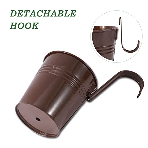 HowRU Metal Iron Flower Pots for Railing Fence Hanging Bucket Pots(5 Pcs) and Hanging Flower Pots Metal Iron Bucket Planter(10 Pcs) (Bronze) - color: Bronze