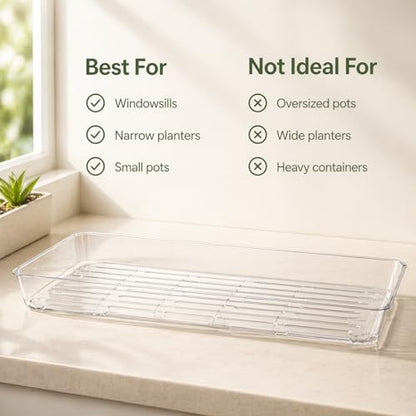 Kingrol 16 Pack Clear Rectangular Plant Saucers, Thick Plastic Drip Trays for Indoor Plants, Windowsill Plant Trays for Pots, Narrow Planters and Seedlings