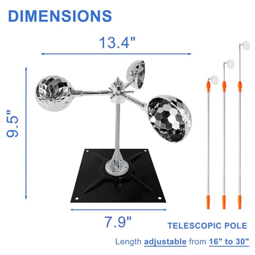 Bird Scarer Reflective Device for Outside Spinning Deterrent - color: Silver - with Base and Pole