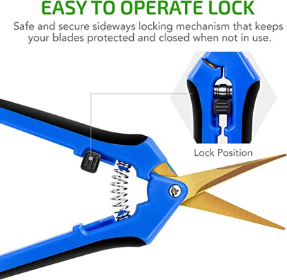 iPower 6.5 Inch Garden Pruning Shears with Titanium Coated Curved Precision Blades, Blue, 1-Pack - color: Blue, size: 1-pack